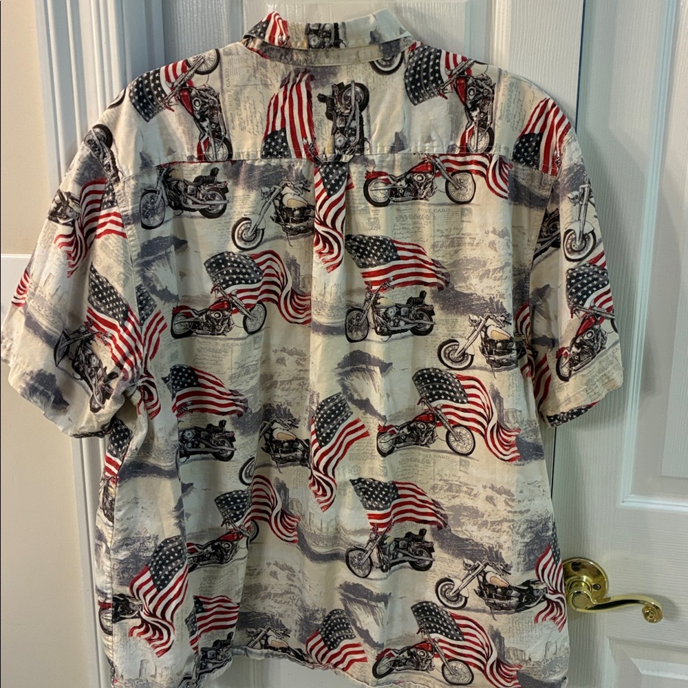 Morgan Creek Outfitters Men’s Patriotic Motorcycle Print Shirt SZ XXL - Picture 4 of 6